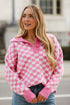 Pink Checkered Collared Oversized Sweater