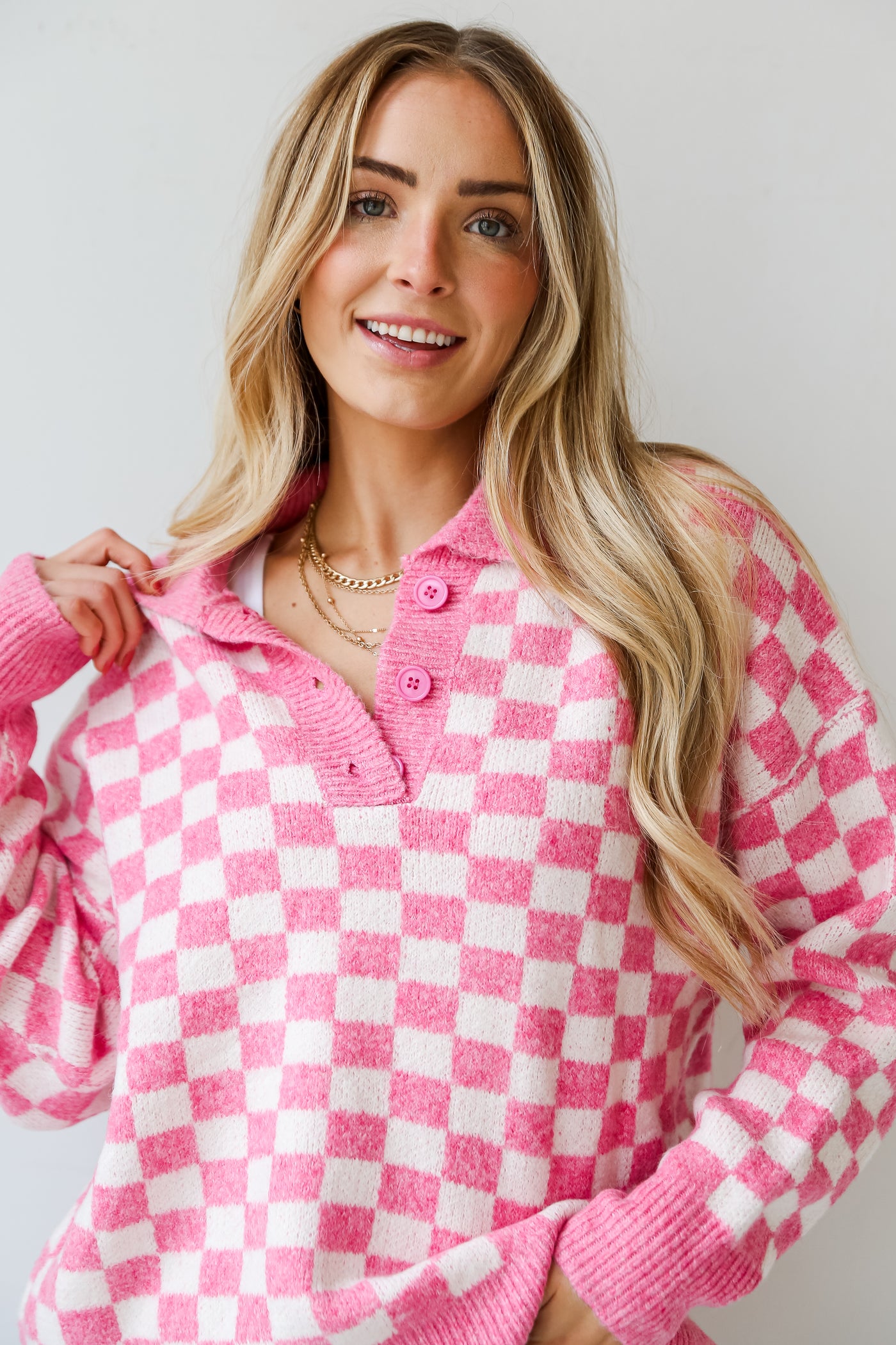 Pink checkered clearance sweater