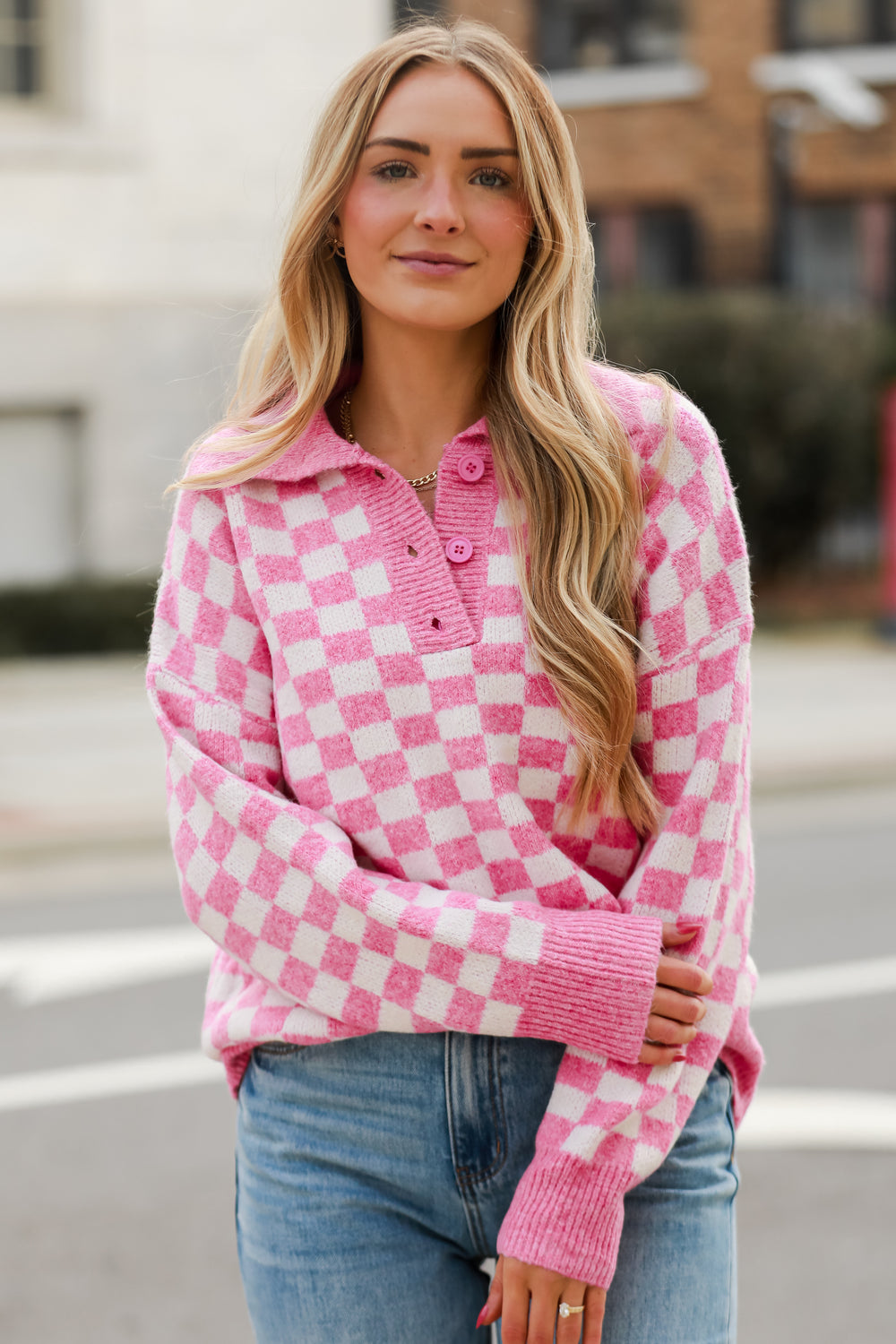 checkered sweater