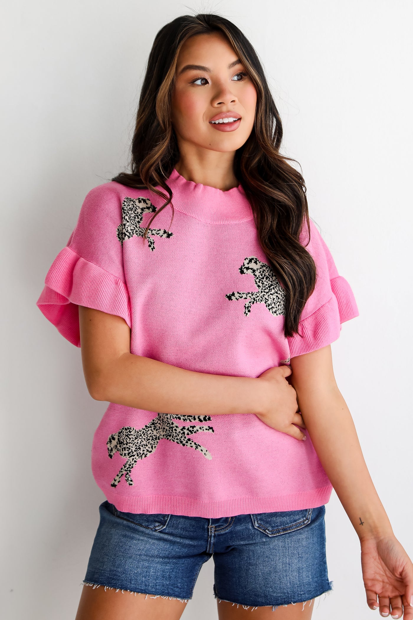 cute Pink Cheetah Sweater Top for women