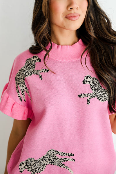 cute Pink Cheetah Sweater Top