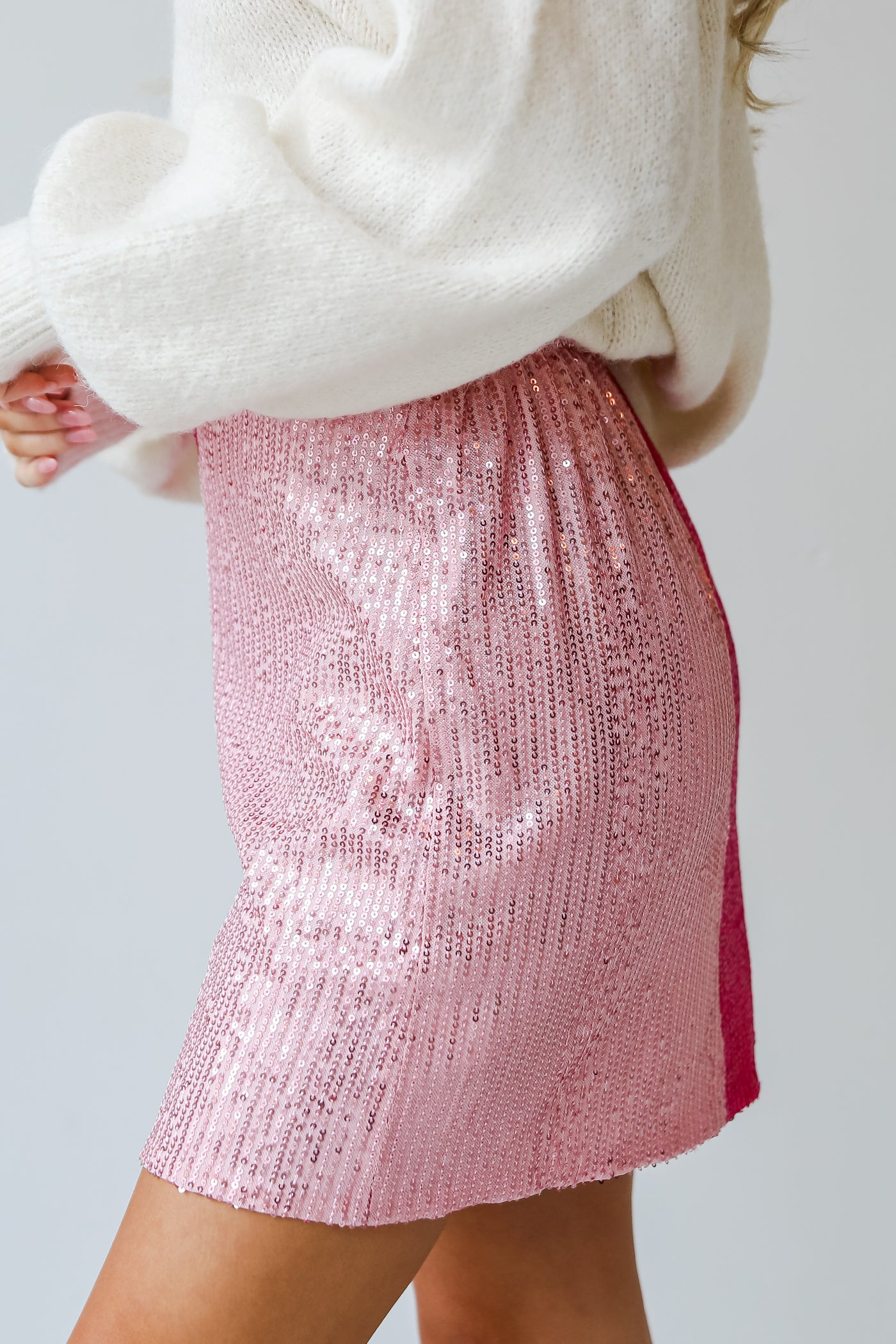 sparkly Fuchsia Color Block Sequin Mini Skirt