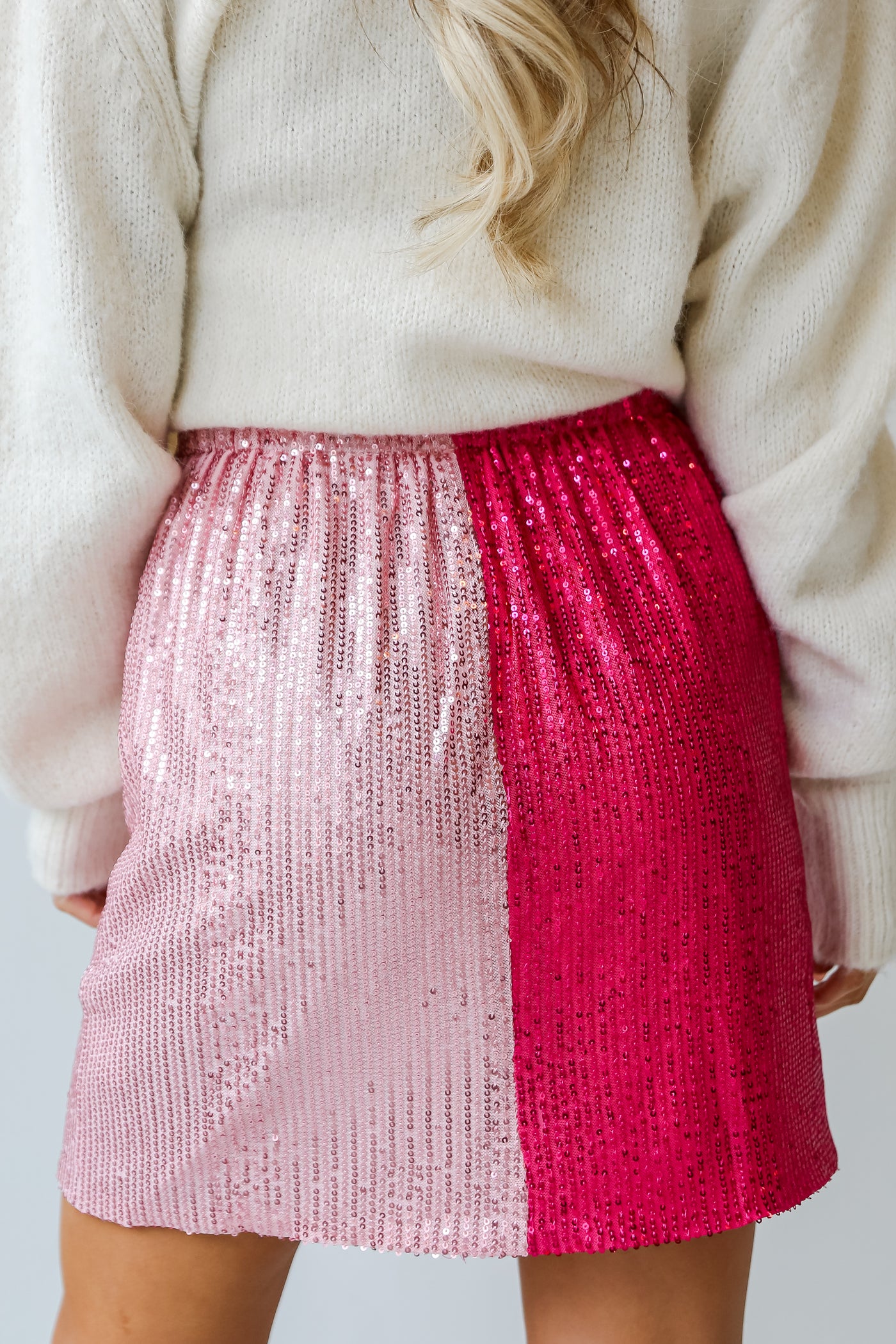 cute Fuchsia Color Block Sequin Mini Skirt for women