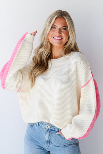 Ivory Color Block Sweater on model
