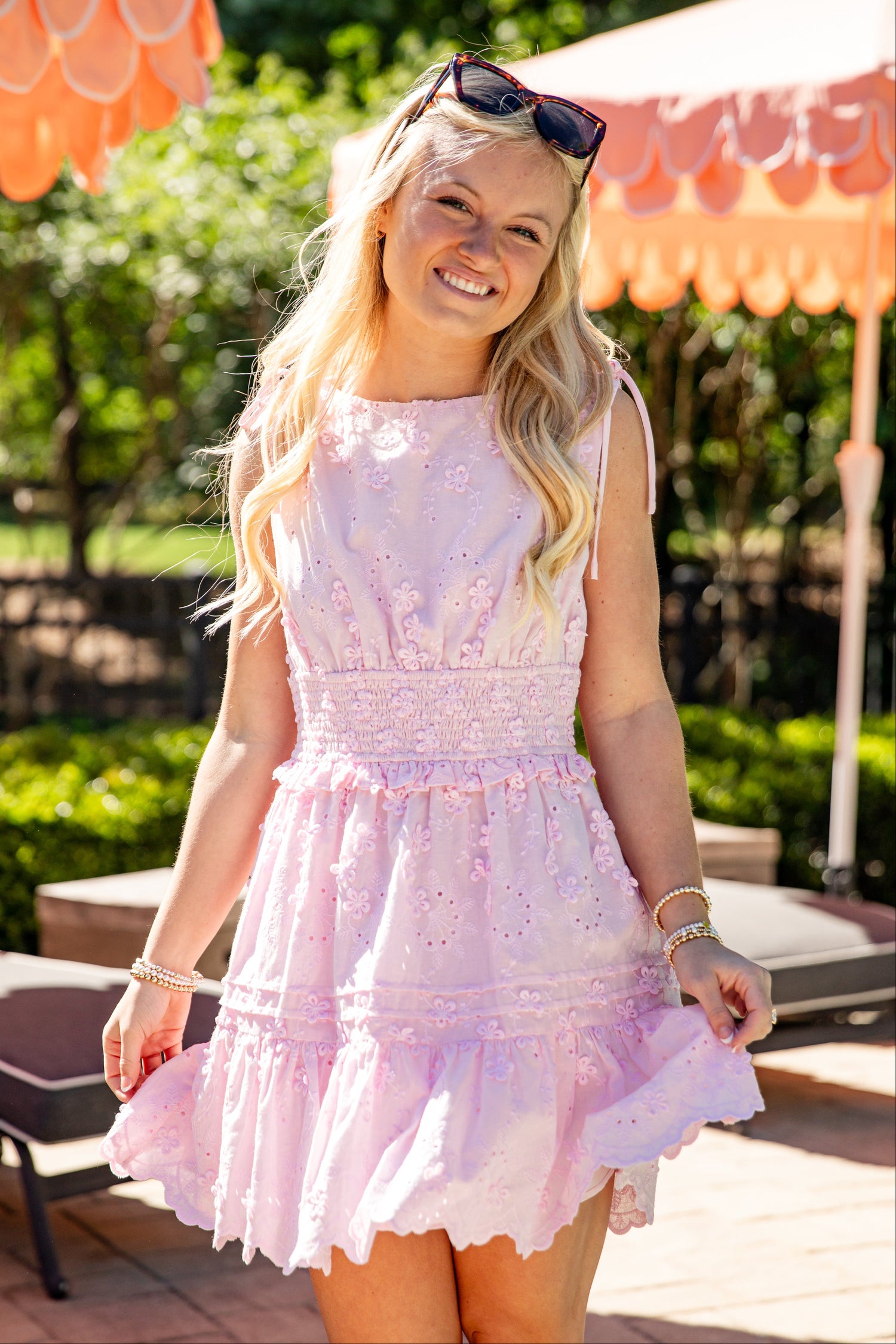 women's light pink dresses Cute Pink Floral Eyelet Mini Dress | Trendy Women's Dress