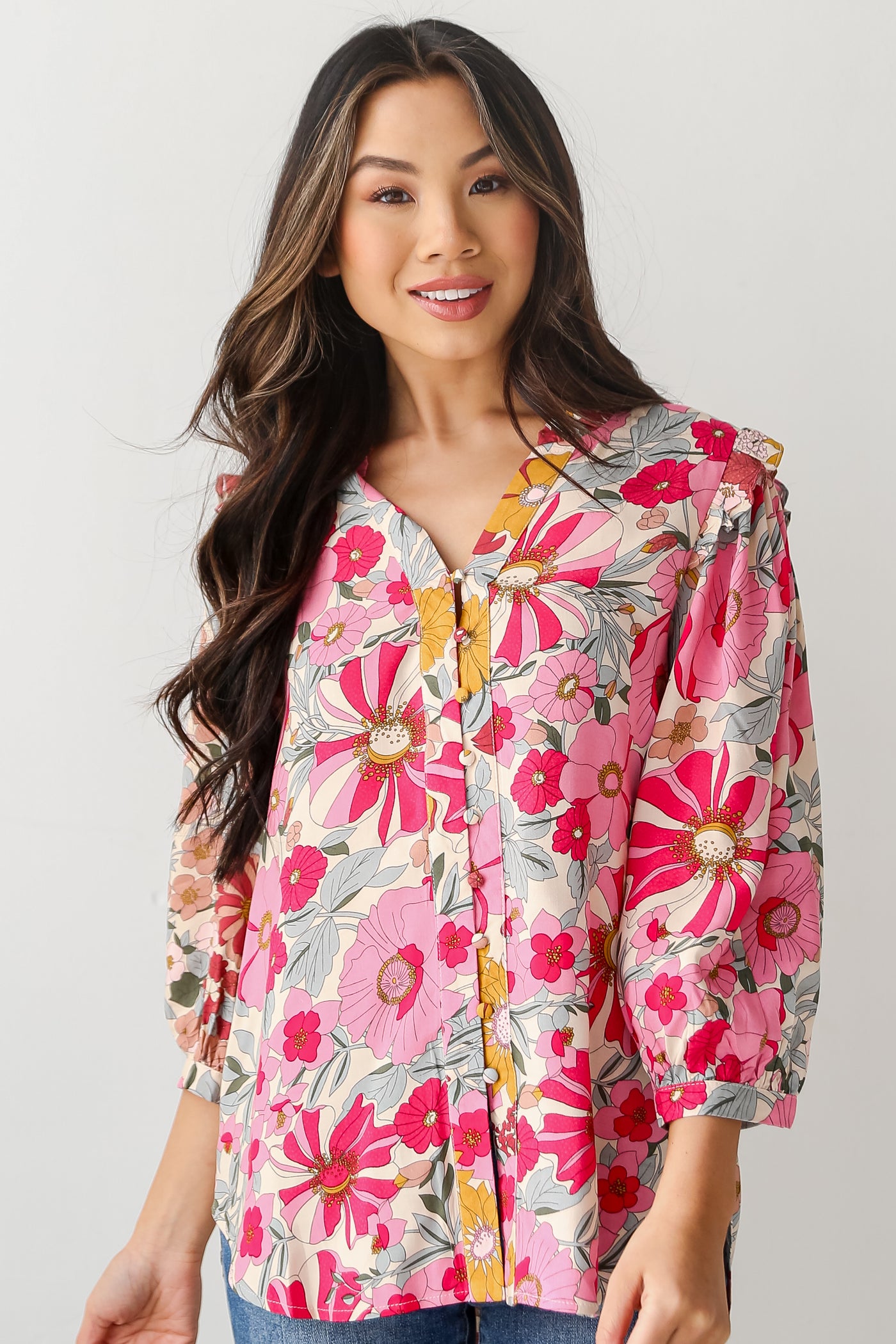 Pink Floral Blouse front view