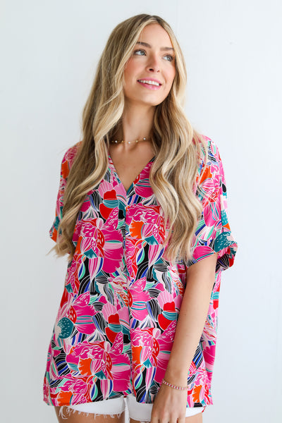 trendy Pink Floral Blouse