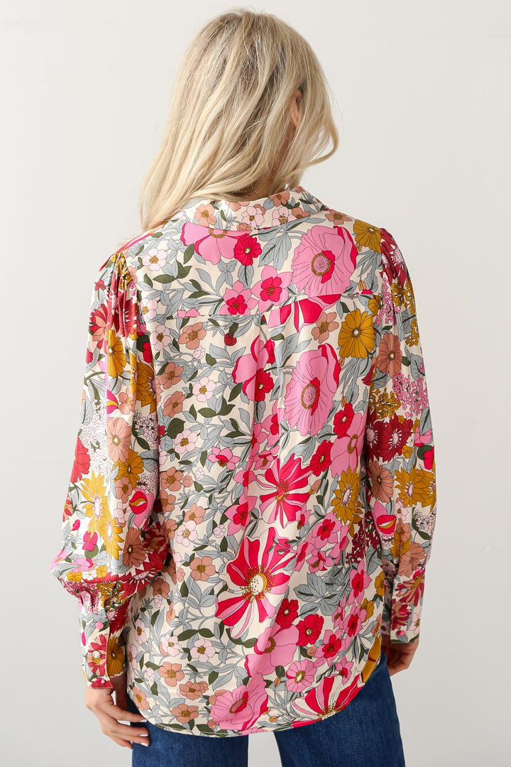 Pink Floral Button-Up Blouse back view