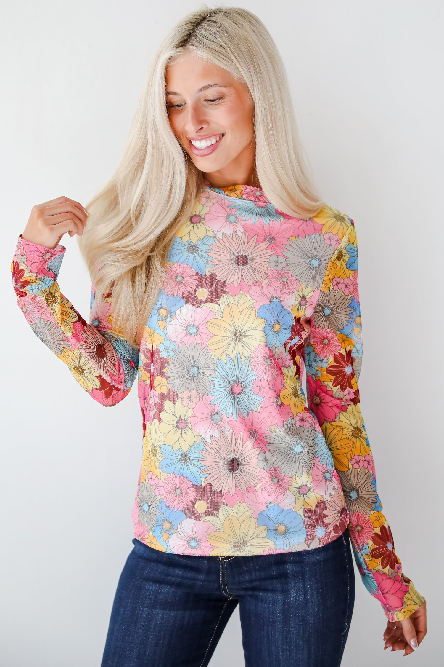 Cute Pink Floral Mesh Top Floral Tops ShopDressUp – Dress Up