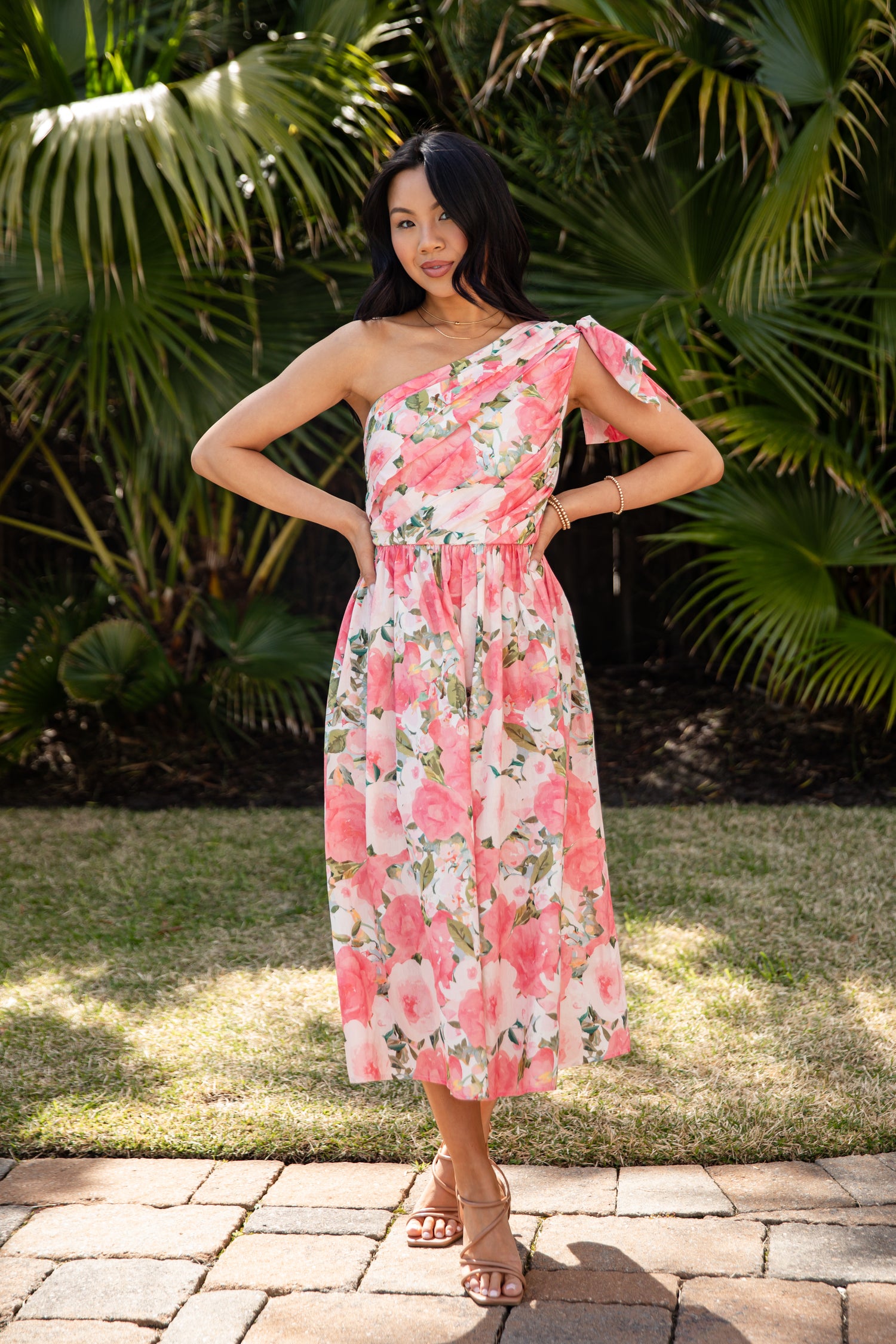 Pink Floral Midi Dress | Trendy Women's Dresses