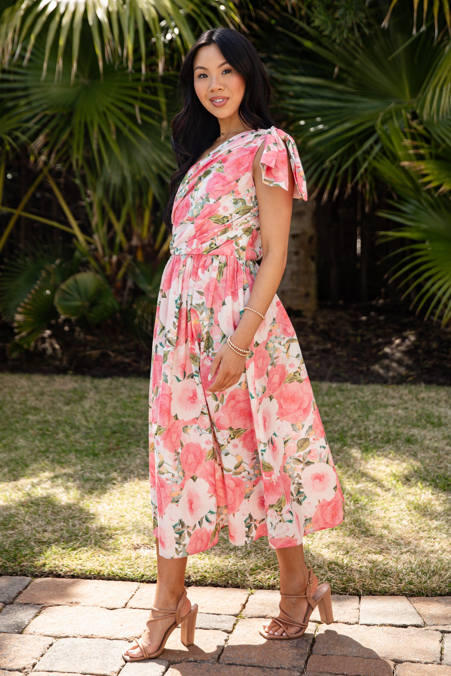 slim fit dress slacks Imogen Pink Floral Print Strapless Maxi Dress - US 14 main image 0