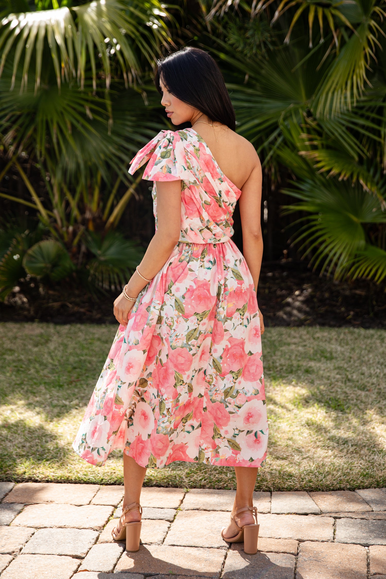 Pink Floral Midi Dress | Trendy Women's Dresses