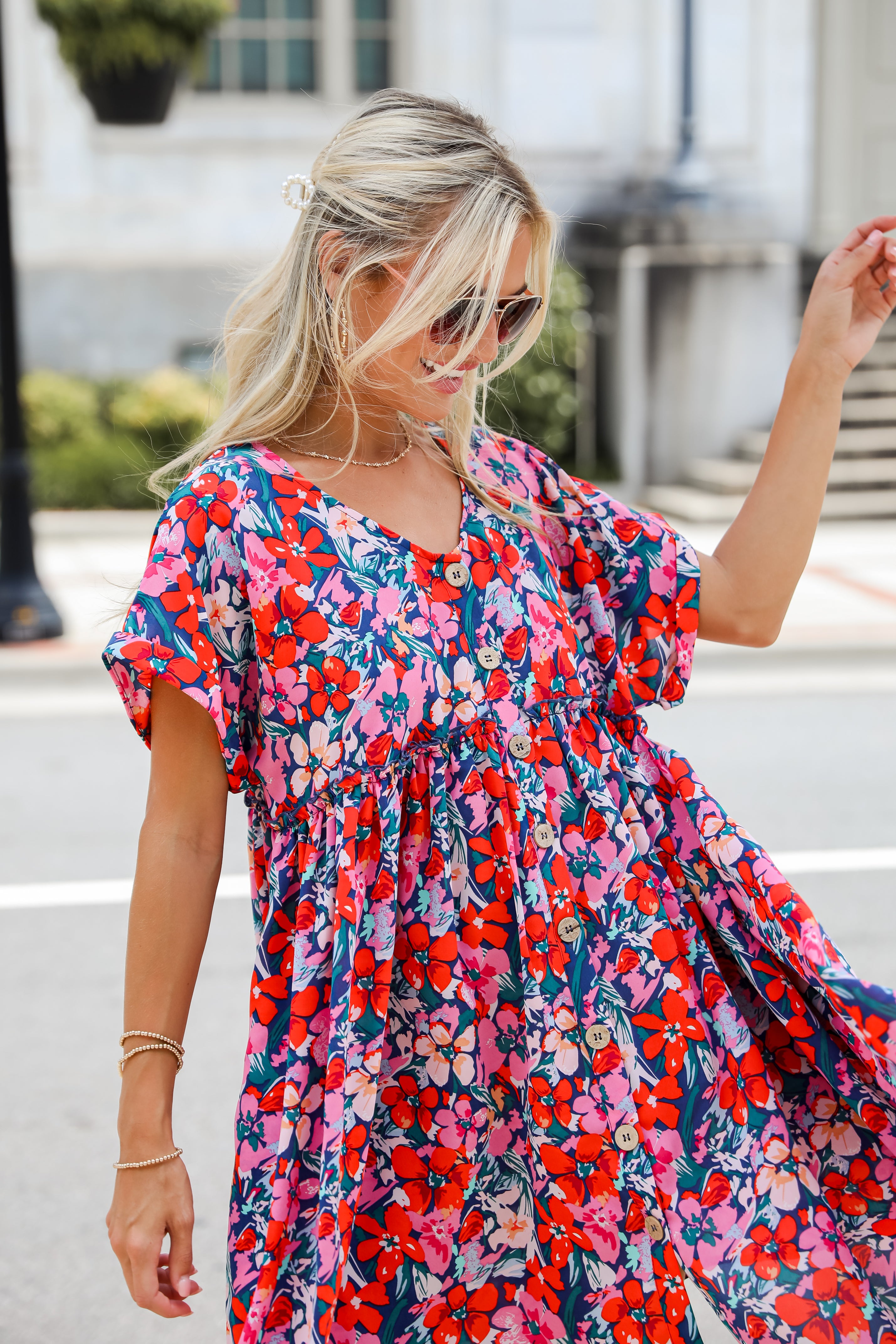 Gorgeous Shine Pink Floral Babydoll Mini Dress