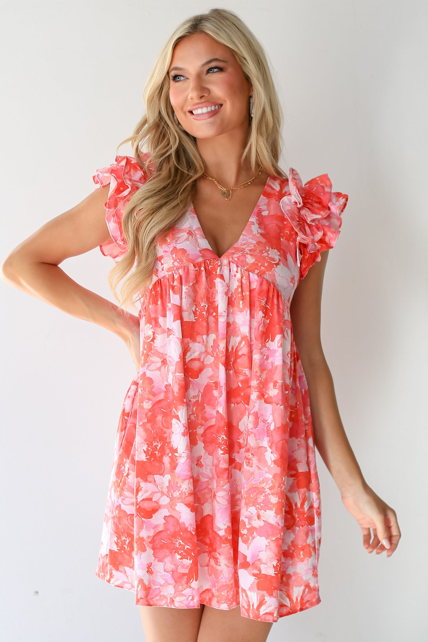 pink Floral Romper Dress on dress up model