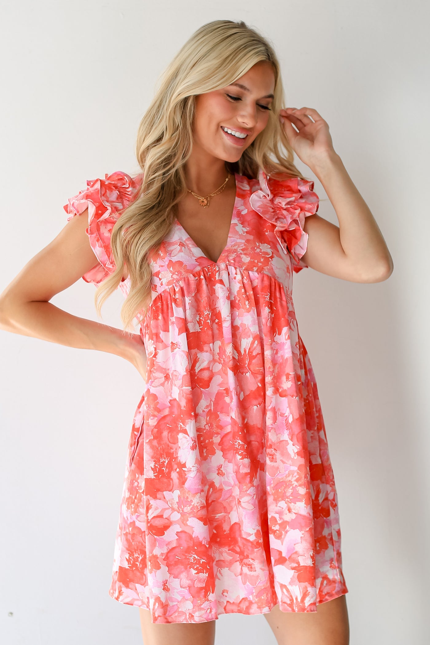 pink Floral Romper Dress front view