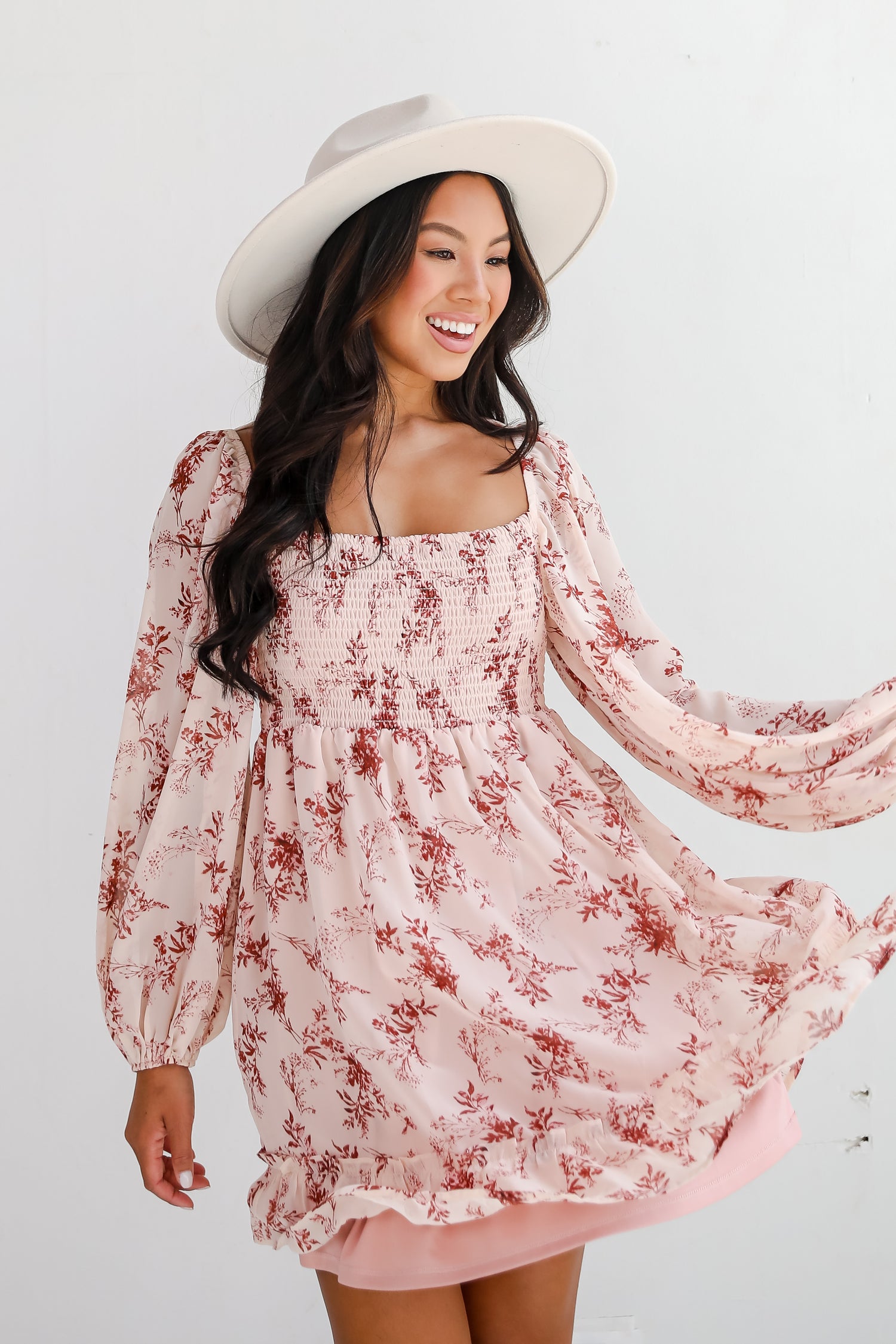 Authentic Glamour Blush Floral Mini Dress