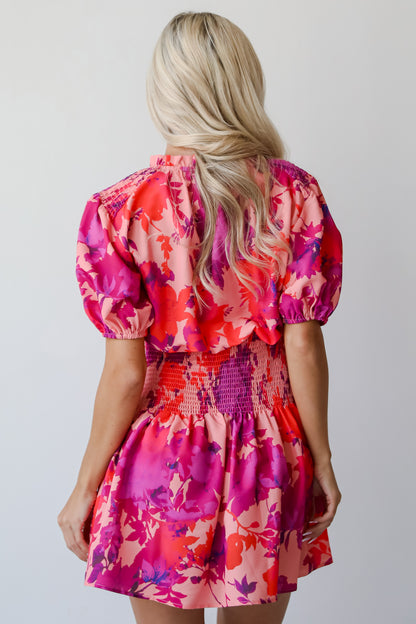 Deeply Charming Fuchsia Floral Mini Dress