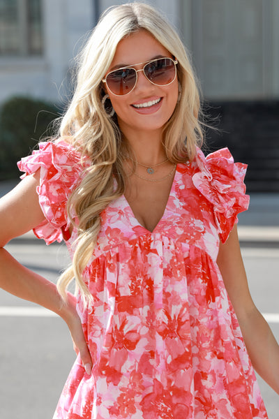 pink Floral Romper Dress on model