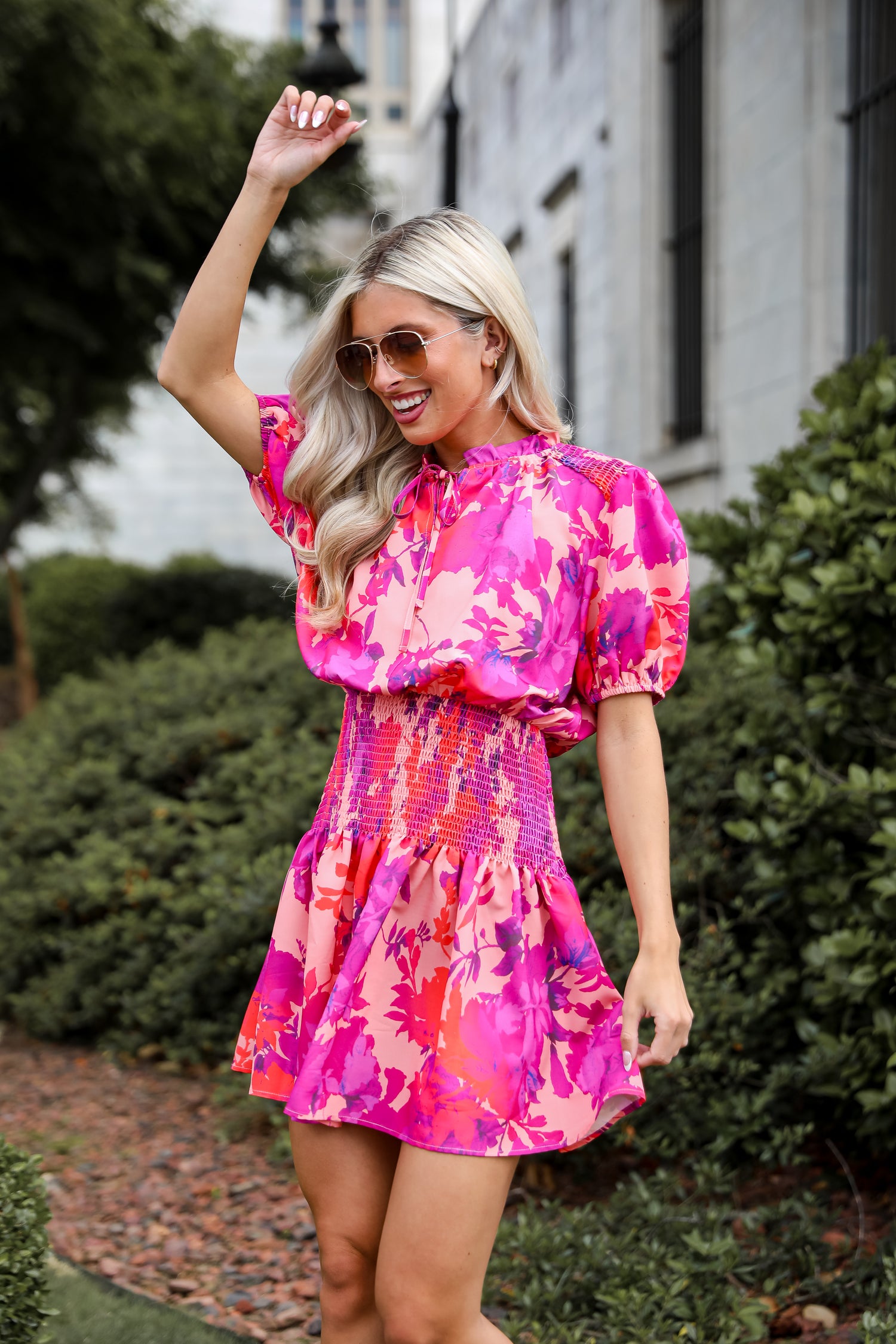 Deeply Charming Fuchsia Floral Mini Dress