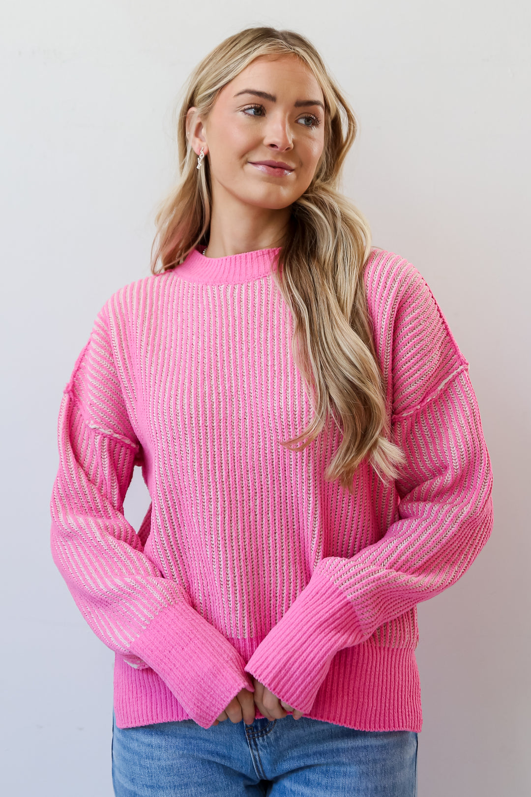 Pink Oversized Sweater front view