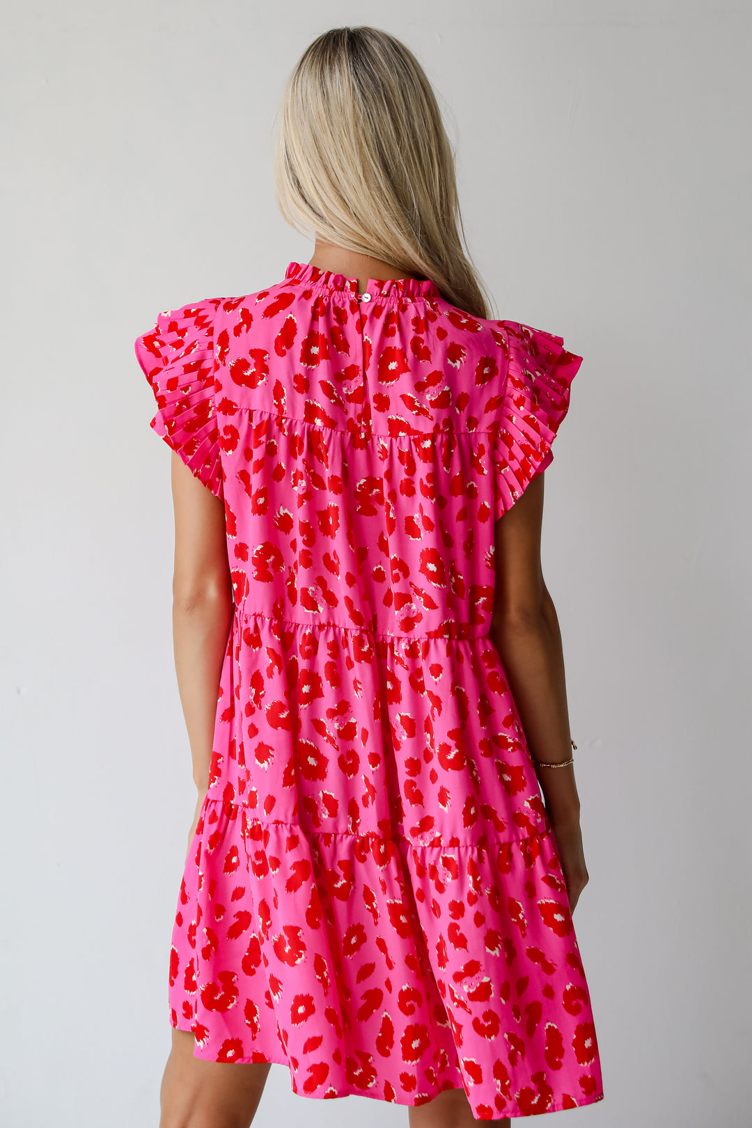 Latest Crush Hot Pink Leopard Tiered Mini Dress