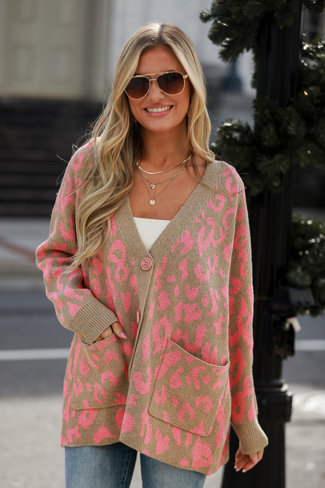 Pink Leopard Sweater Cardigan