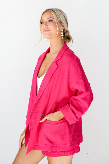 pink Linen Blazer side view
