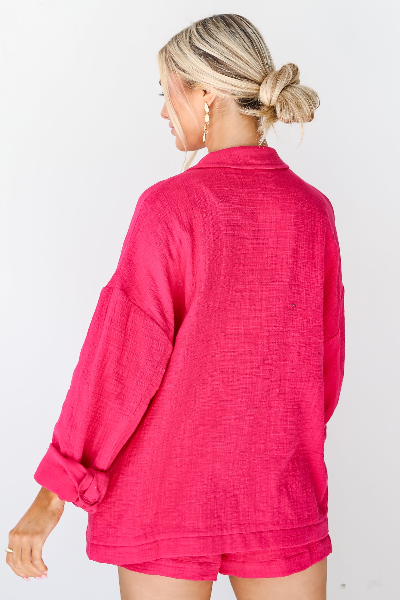 pink Linen Blazer back view