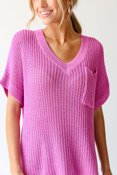 pink Loose Knit Sweater close up