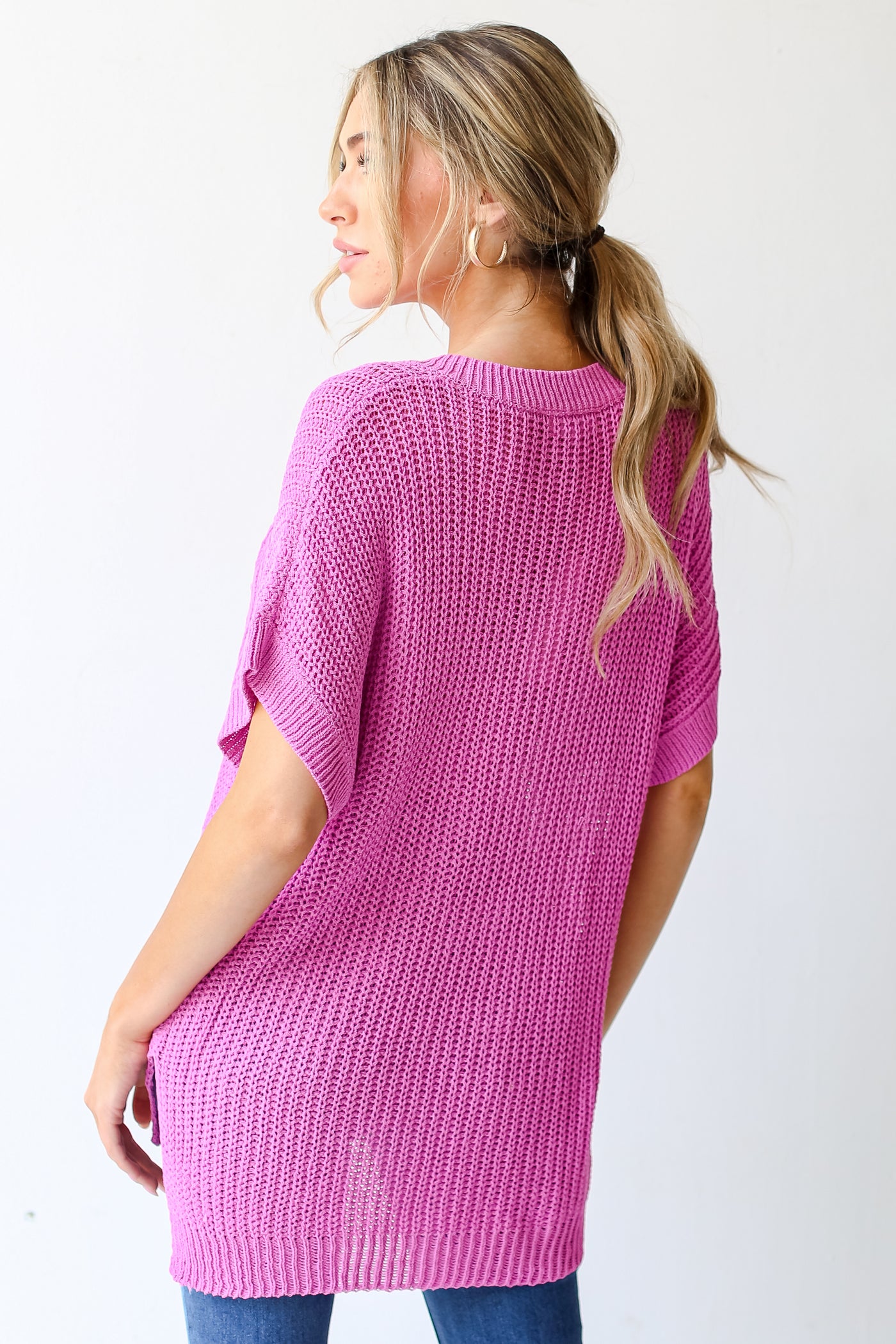 pink Loose Knit Sweater back view
