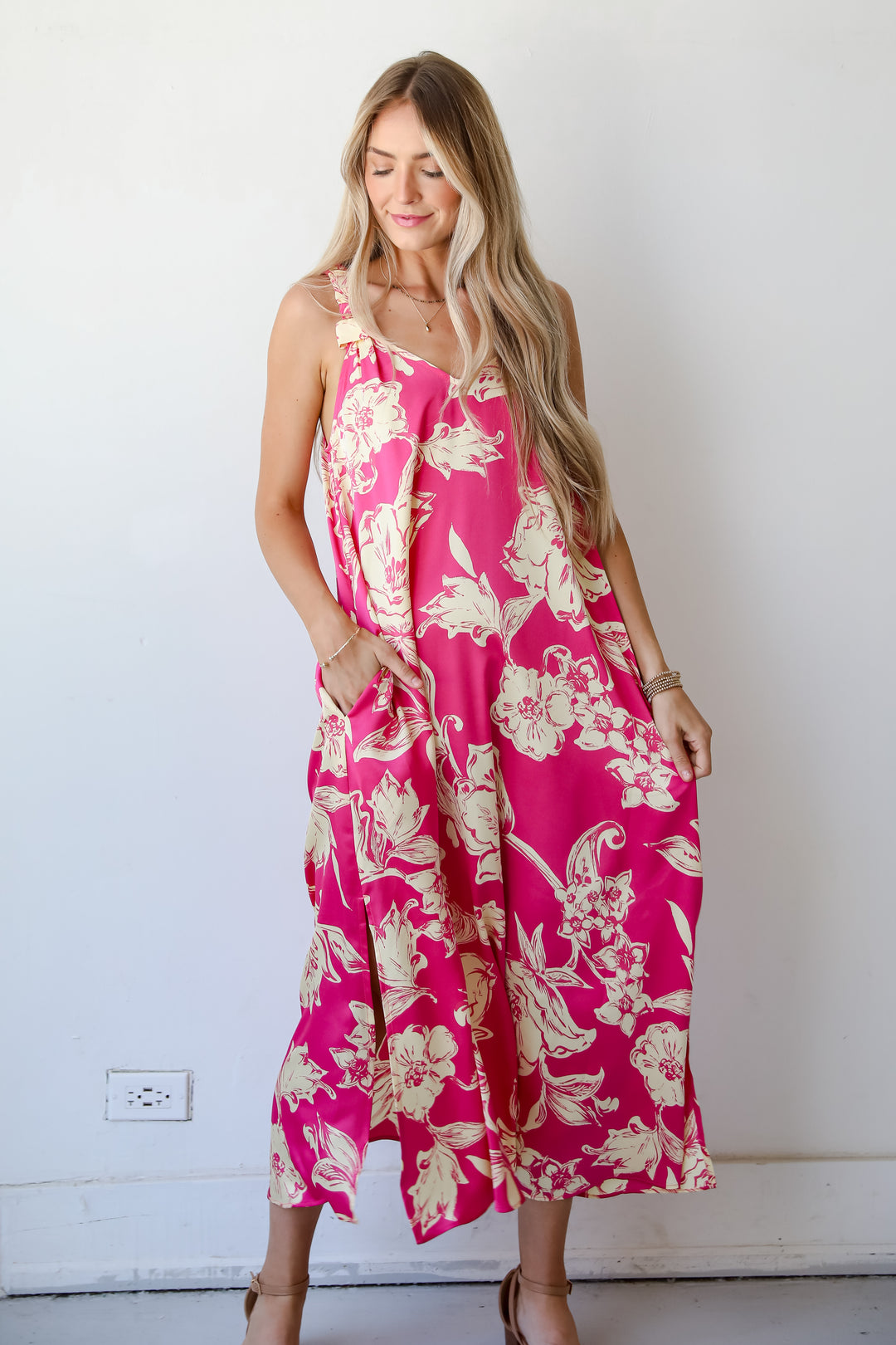 Charming Suggestion Fuchsia Floral Maxi Dress