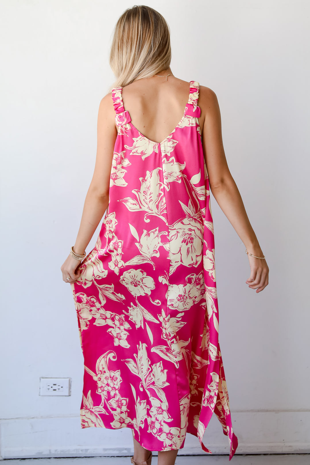 Charming Suggestion Fuchsia Floral Maxi Dress