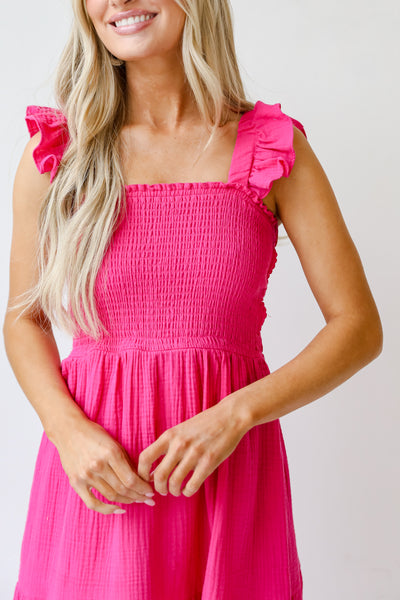 pink Linen Tiered Maxi Dress close up