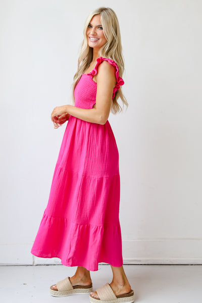 pink Linen Tiered Maxi Dress side view