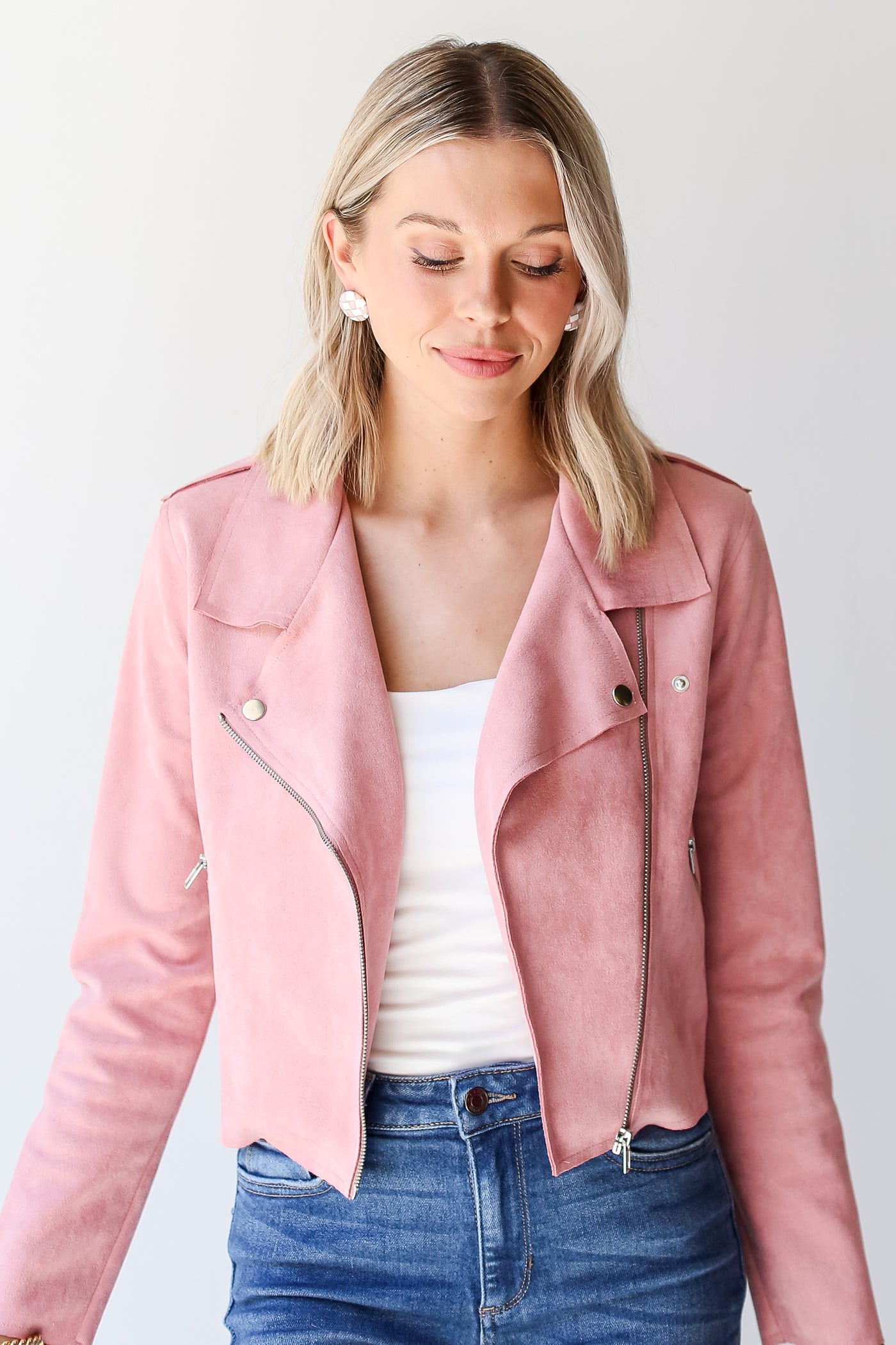 Pink suede cheap moto jacket