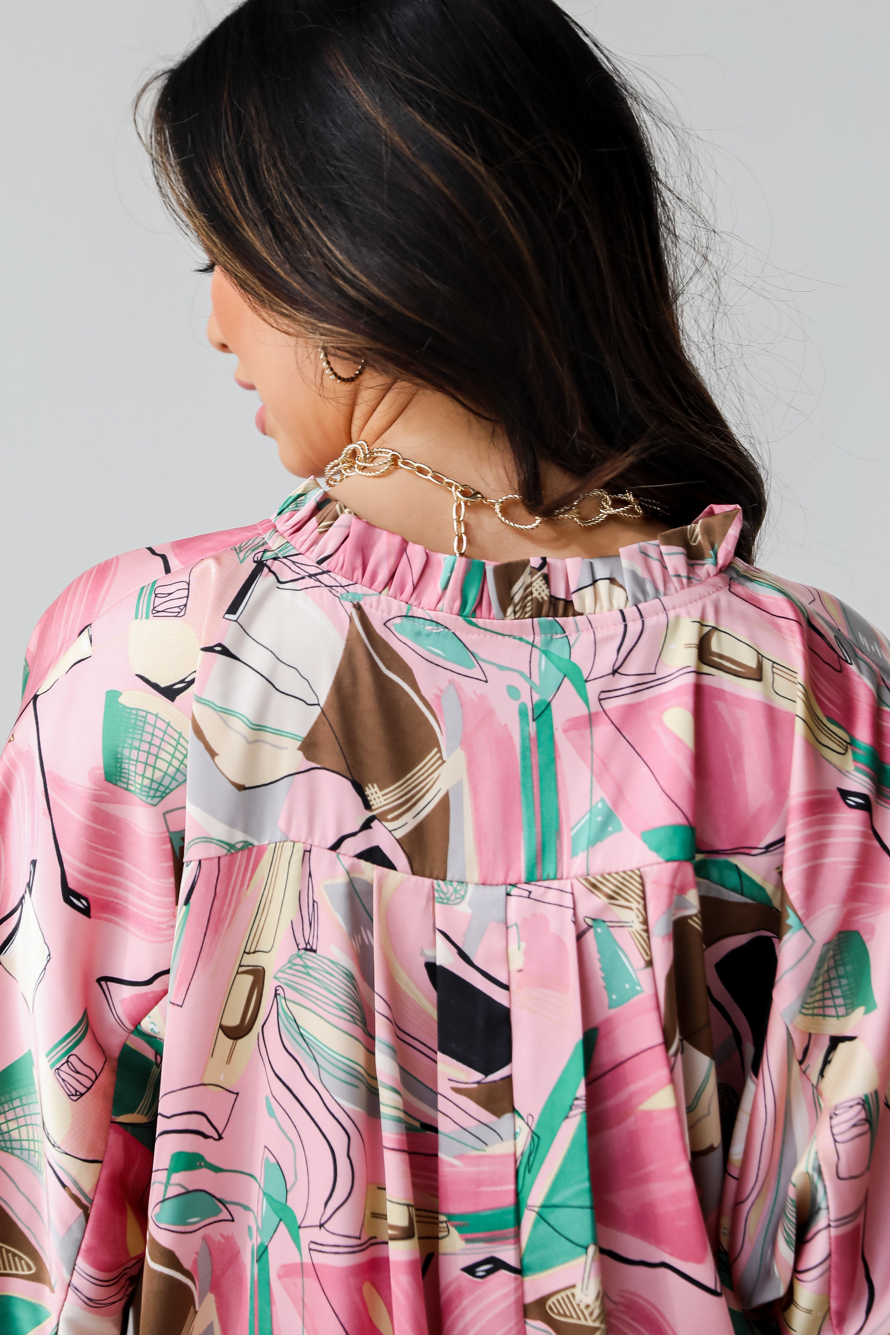 Stylish Imagination Pink Satin Oversized Blouse oversized button up