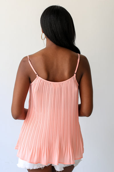 pink Pleated Lace Tank back view