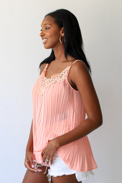 pink Pleated Lace Tank side view