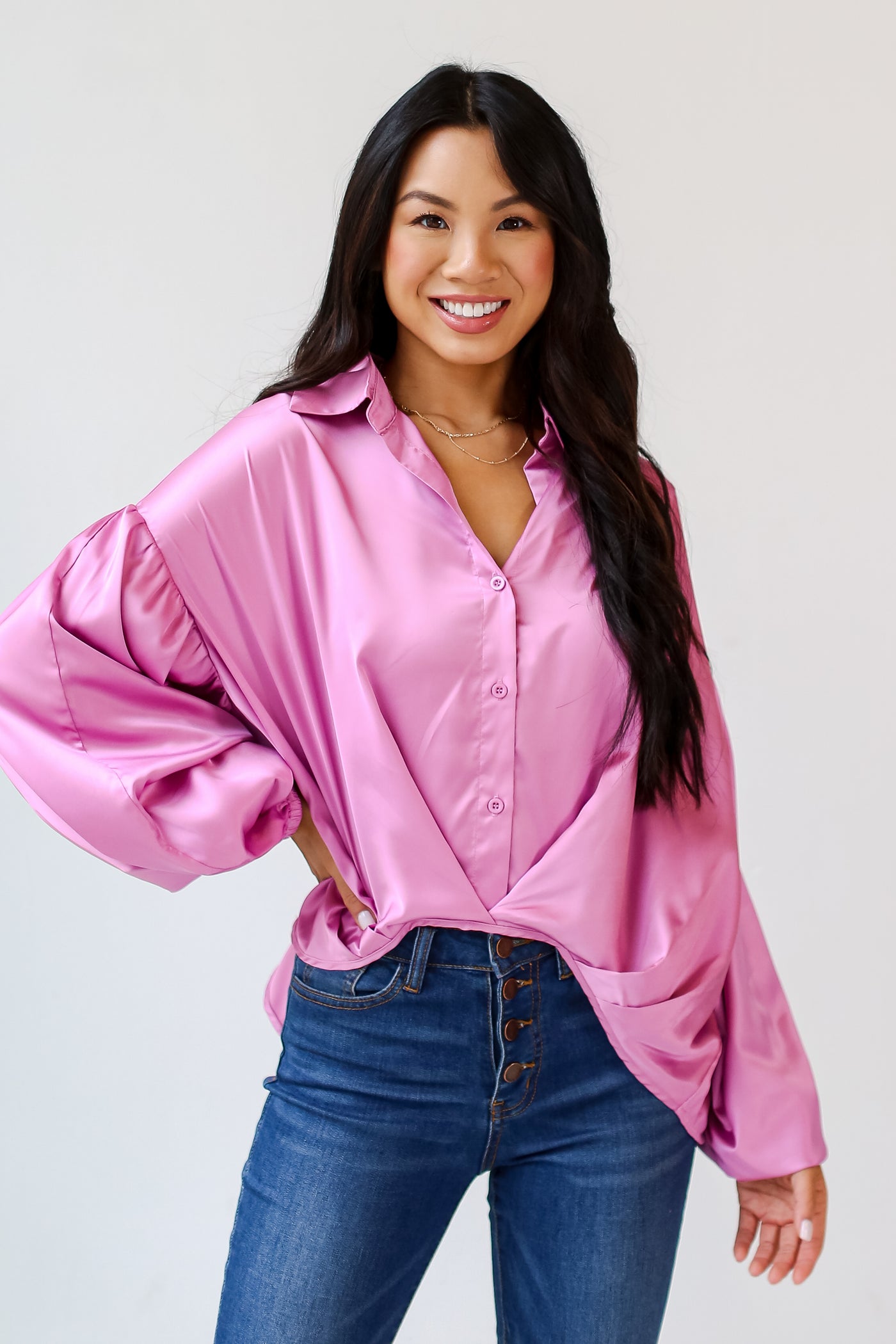 pink satin blouses