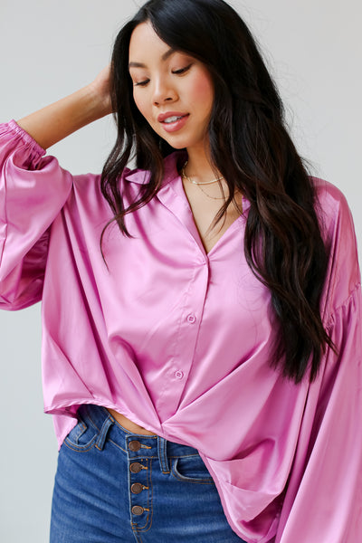 cute pink satin blouse
