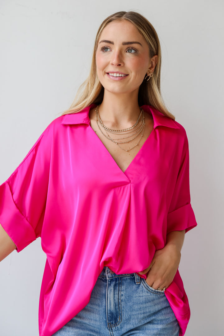 cute Hot Pink Satin Blouse