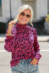 pink Plisse Mock Neck Top