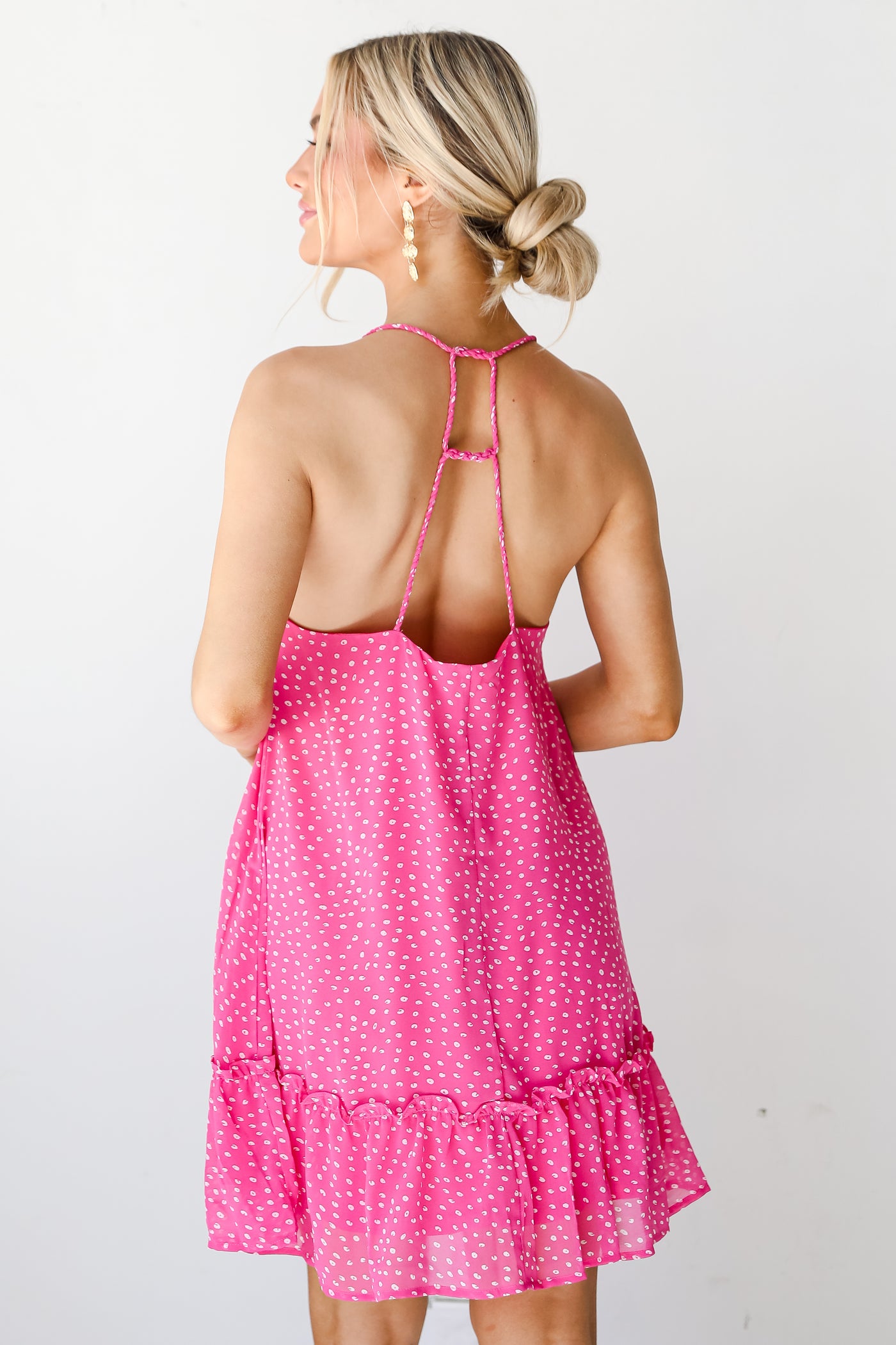 pink Spotted Mini Dress back view