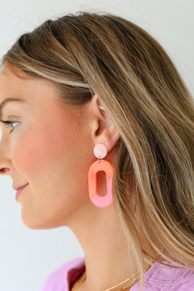 Acrylic Statement Earrings on model