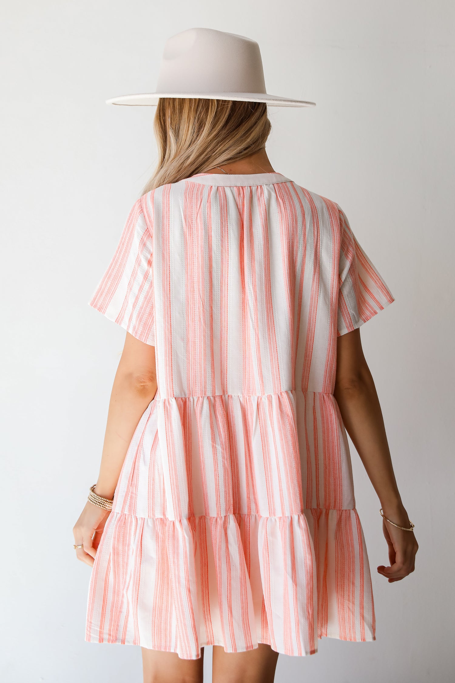 Sweet Tendencies Orange Striped Tiered Mini Dress