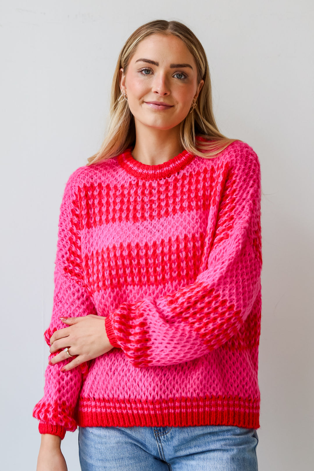 Pink Striped Oversized Sweater for women