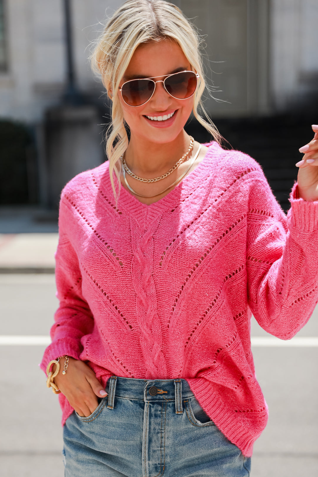 pink Pointelle Sweater