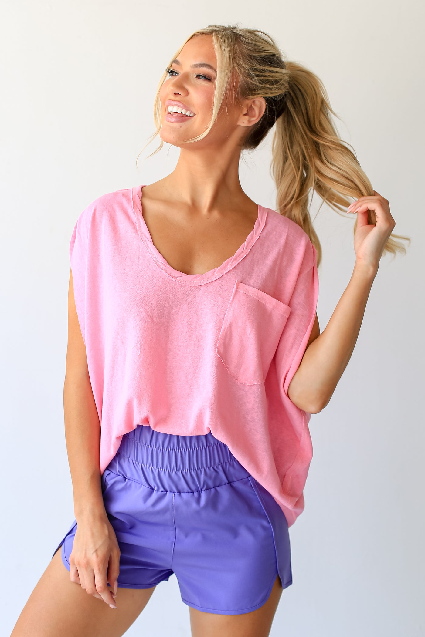 pink Tee on dress front view