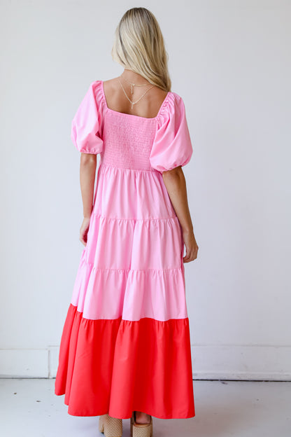 Pristine Presence Pink Tiered Maxi Dress