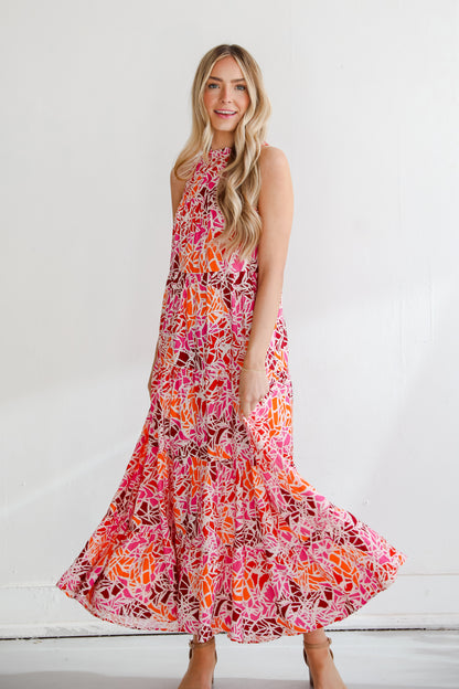 Pink Tiered Maxi Dress for women